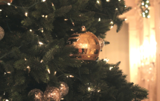 A close-up image of a decorated tree at the Sunset Club