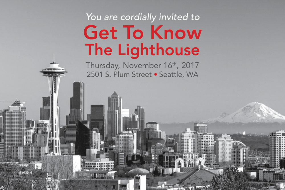 Get to Know the Lighthouse -Giving Thanks graphic with Seattle skyline