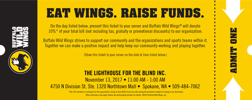 Buffalo Wild Wings flyer to support the Lighthouse