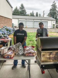 BSC employees selling food