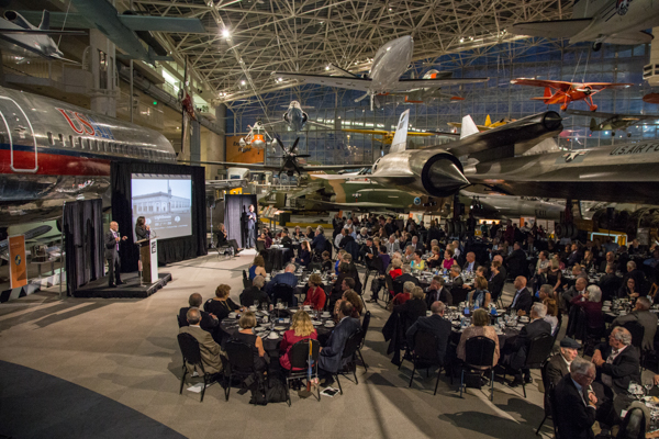 Centennial Celebration attendees gathered in the Museum of Flight