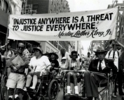 People at a protest outside