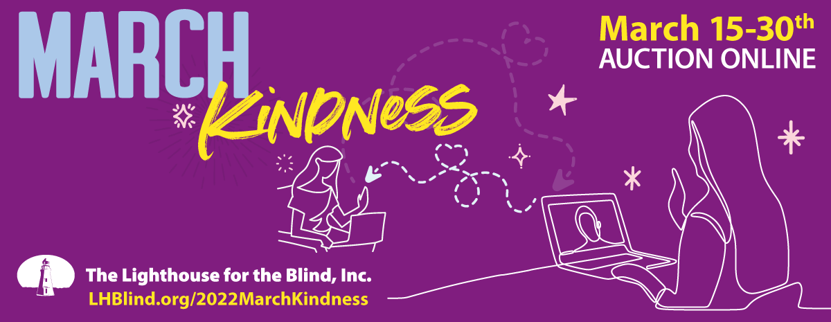 March Kindness banner graphic with illustration of people connecting over an online chat