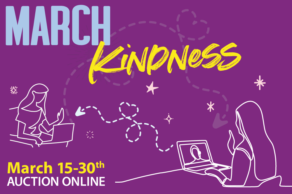 March Kindness graphic with an illustration of a student and instructor connecting through computers