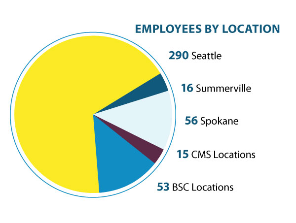 Pie chart graphic for Employees by Location