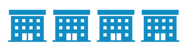 Graphic illustration of four buildings
