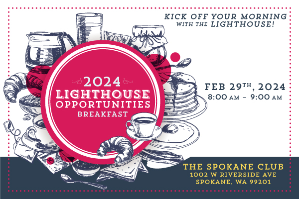 2024 Lighthouse Opportunities Breakfast graphic with illustrations of various breakfast foods