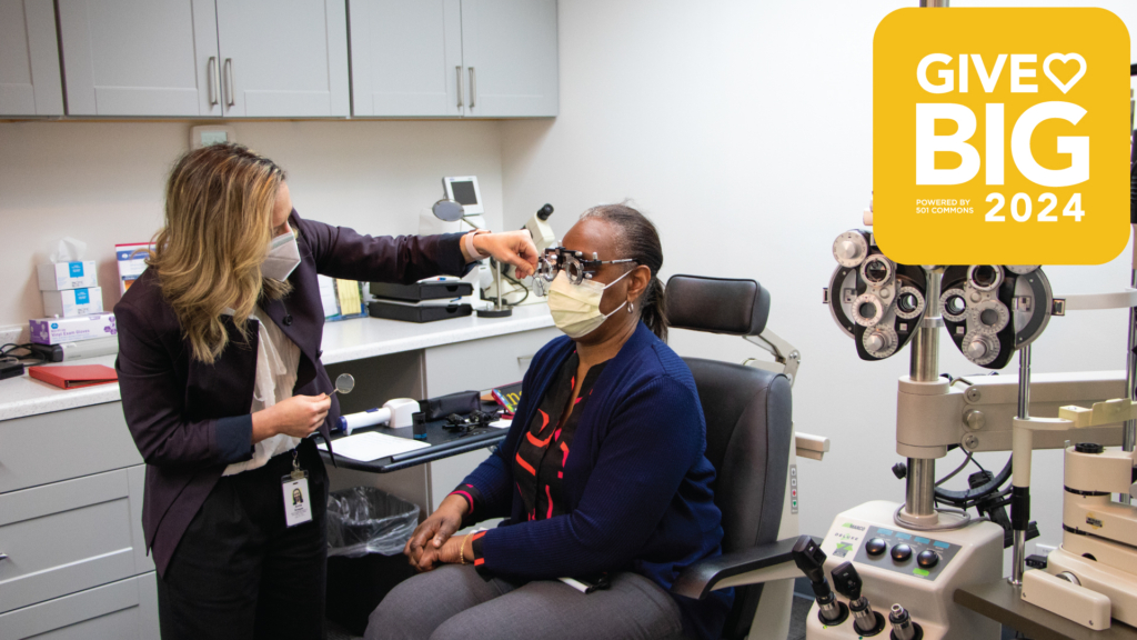 Dr. Anna Shagas pictured left conducts an eye exam with a patient in the Low Vision Clinic