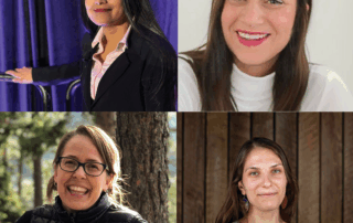 Four separate portrait photos of woman that make up a graphic block.