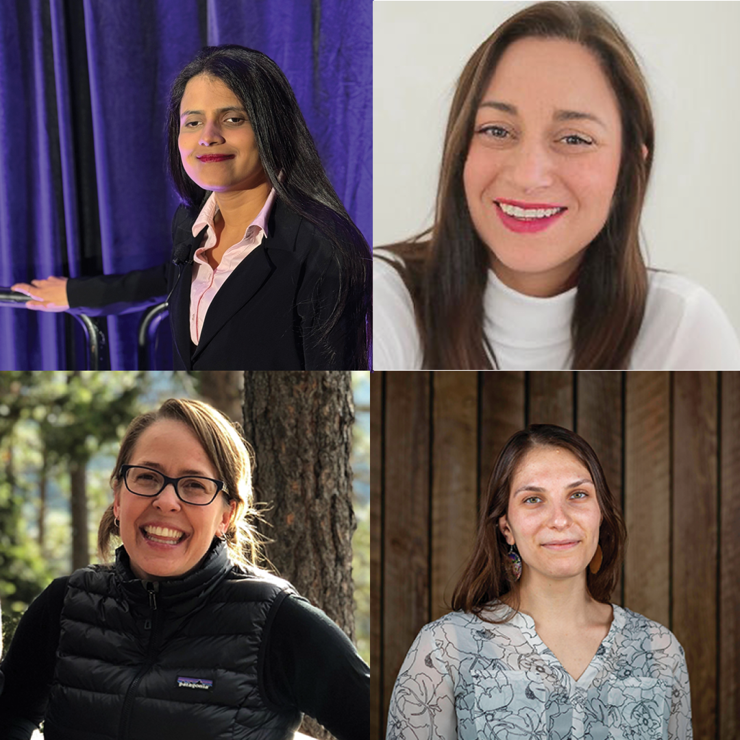 Four separate portrait photos of woman that make up a graphic block.