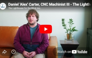 Title Slide of a YouTube vide featuring Alex Carter, CNC Machinist III at the Lighthouse