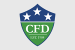 Green and blue shield with three stars and the text: CFD Est. 1984
